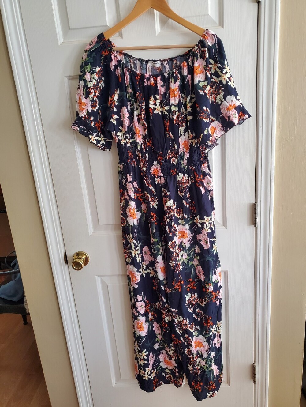 Anthropologie Kindred Floral Smocked Off Shoulder Wide Leg Jumpsuit Plus 2X